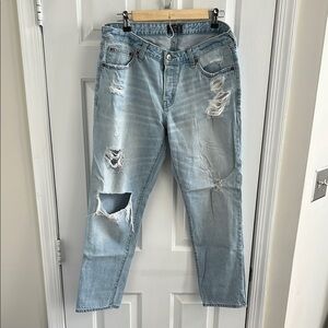 Abercrombie & Fitch Ames Light Blue Distressed Low Rise Slim Boyfriend Jeans